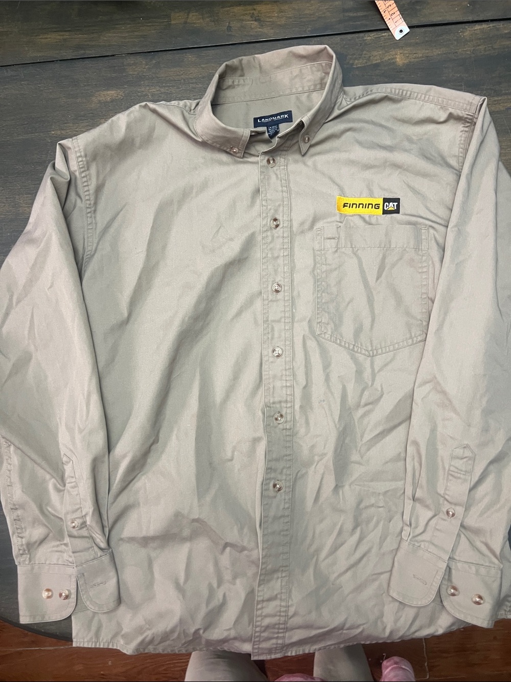 Caterpillar Light Tan Button-Down Work Shirt with Chest Pocket
